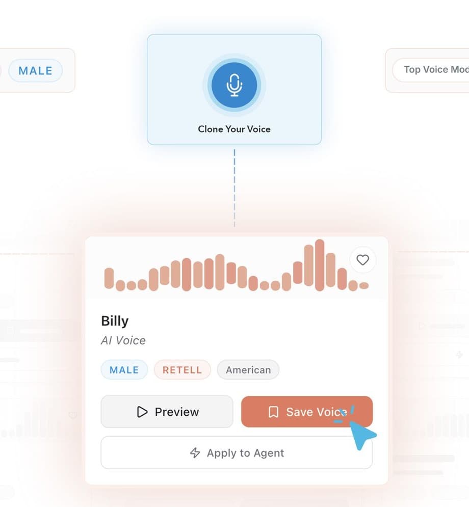 Voice selection interface with Clone Your Voice and a Billy AI voice card