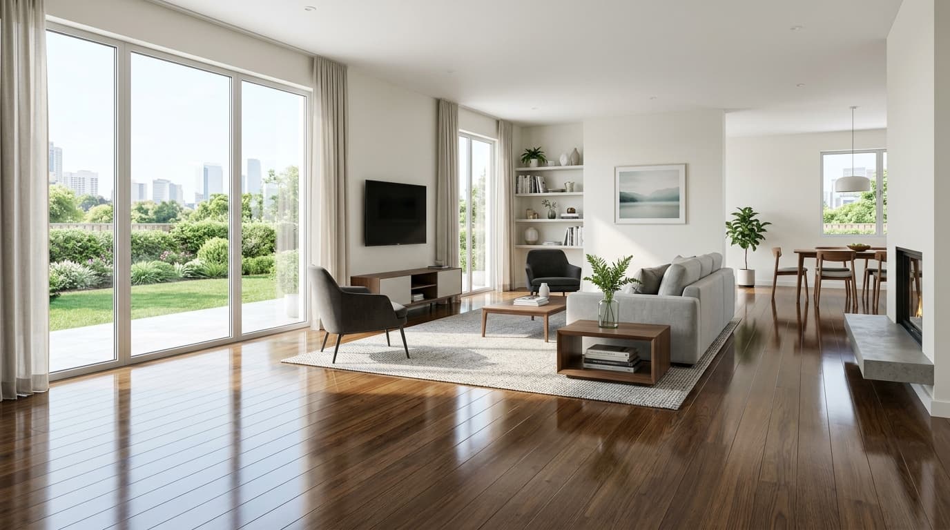 Sparkling clean living room after professional cleaning — AI answering service for cleaning businesses