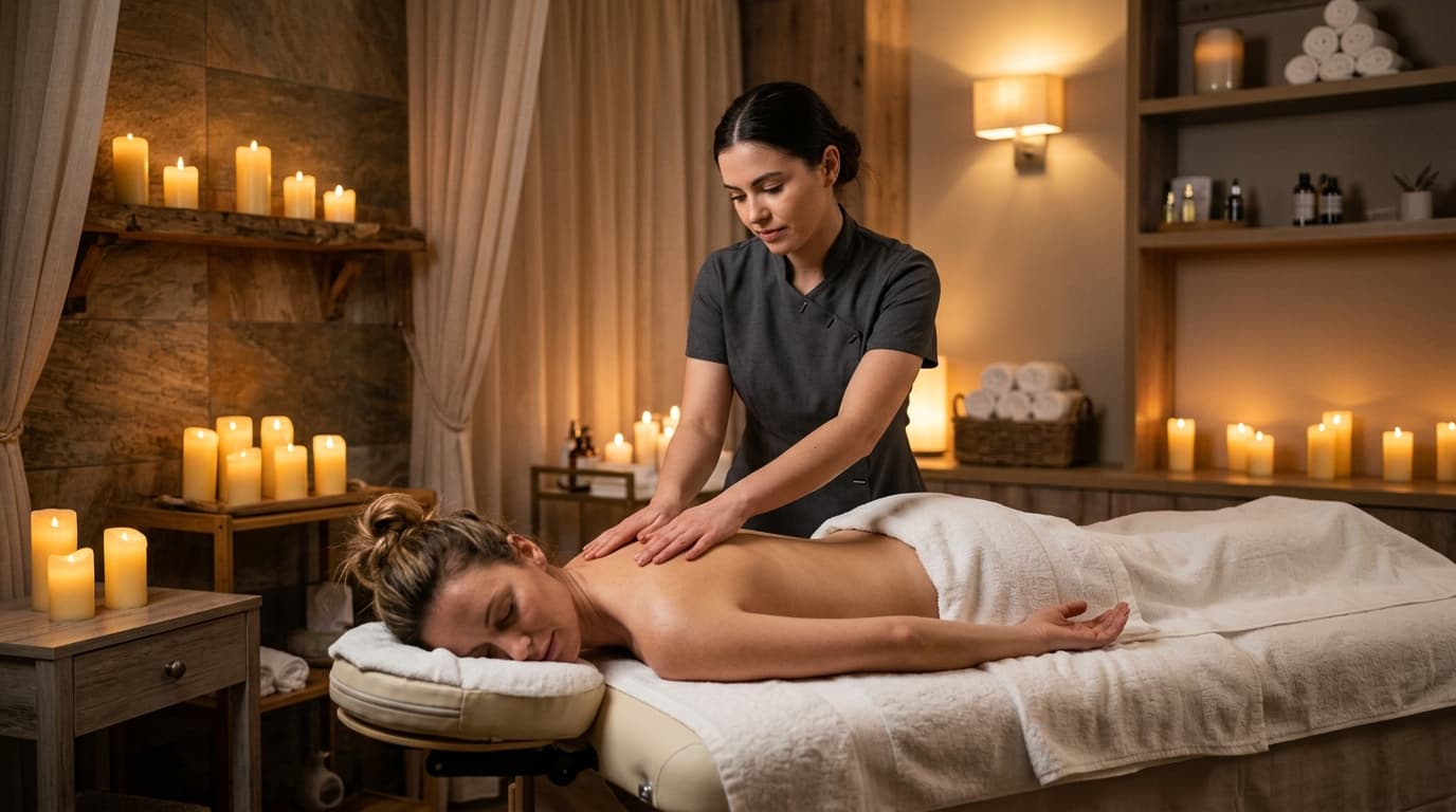 Spa therapist giving relaxing massage — RevSquared AI phone agents for day spas
