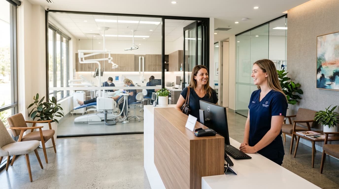 Modern dental office reception area welcoming patients