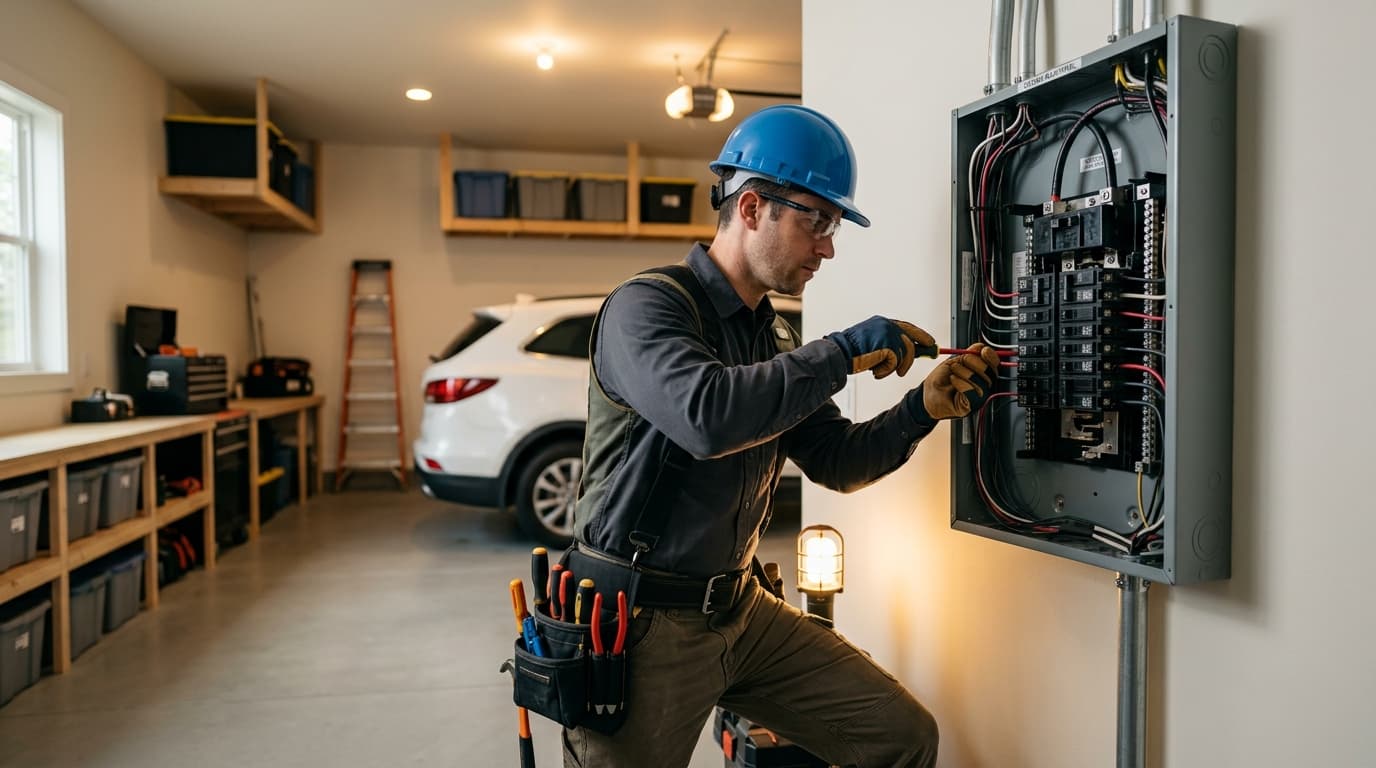 Electrician working on residential electrical panel