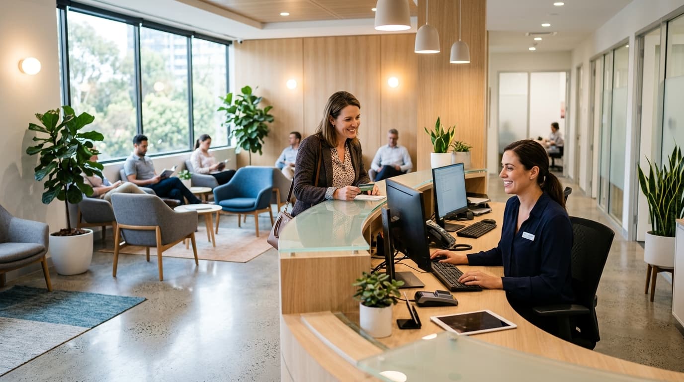 Modern medical practice reception area — Revenue Squared AI phone agents for medical practices