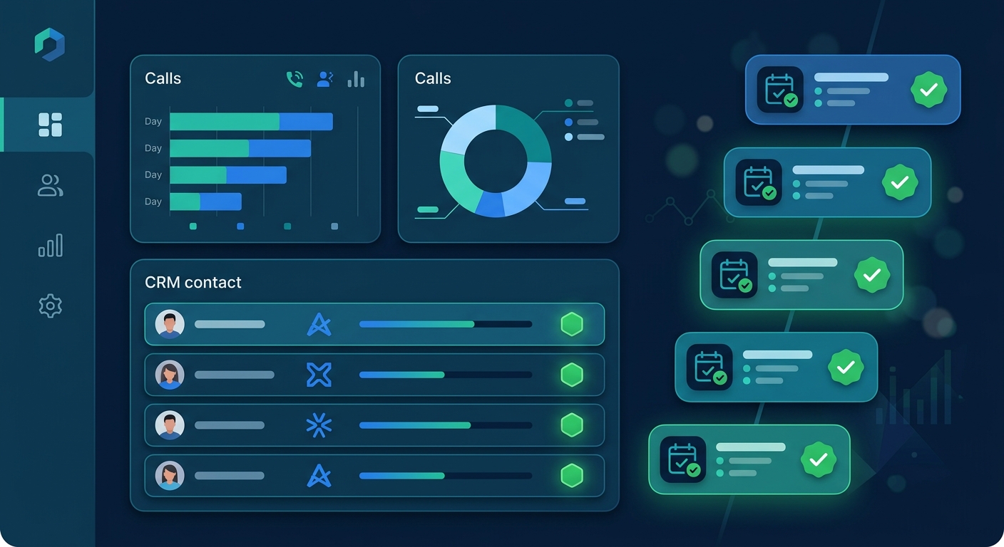 AI reactivation campaign dashboard showing call outcomes, booked appointments, and performance metrics across a segmented CRM list