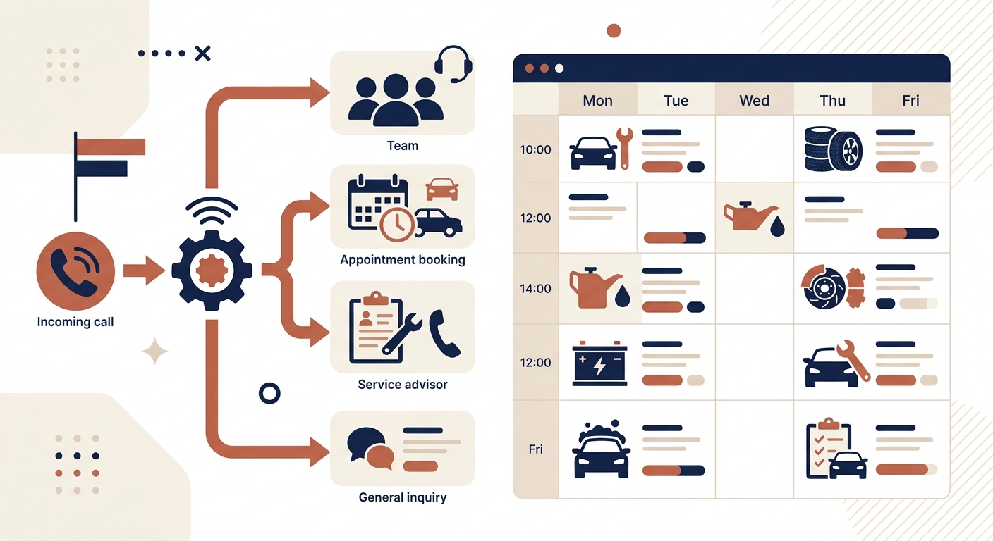 AI call flow for auto repair shops — status checks, bookings, and estimate inquiries handled automatically