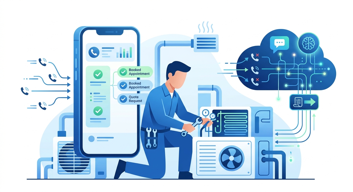 HVAC technician in the field with calls being captured automatically by AI