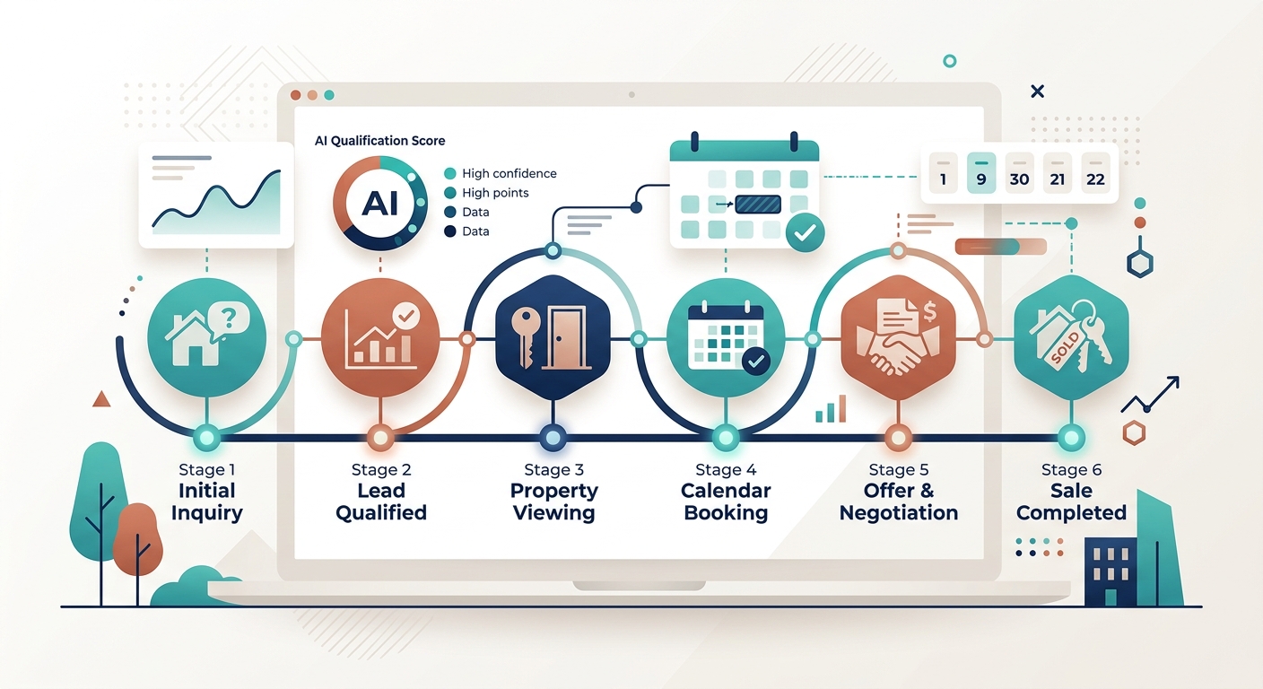 AI qualification dashboard showing real estate leads organized by timeline and motivation with automatic calendar bookings