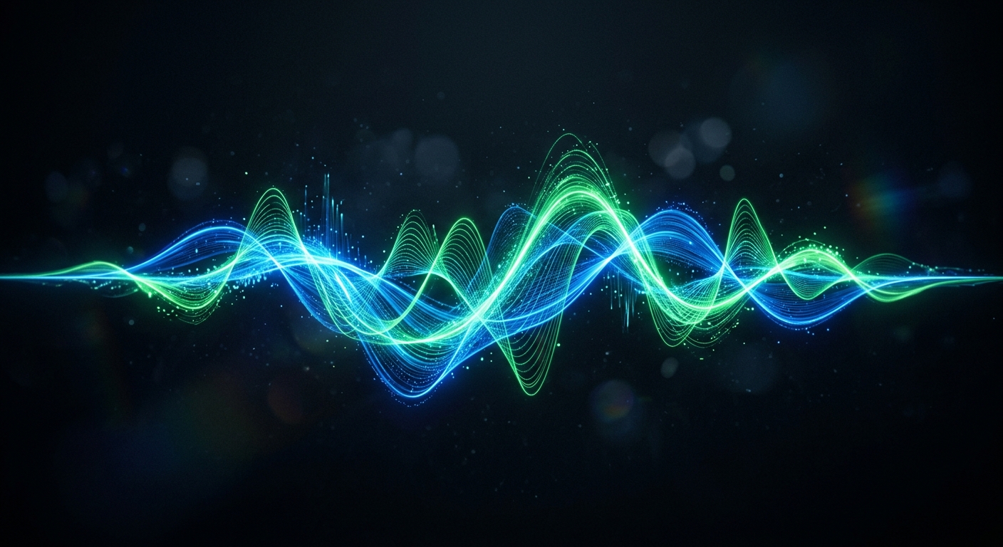 A sound wave visualization representing AI voice synthesis