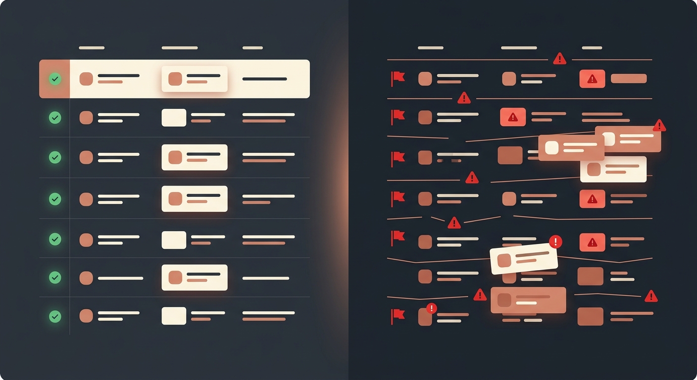 A side by side comparison of a clean reactivation list versus a dirty list with DNC, litigators, and landlines flagged