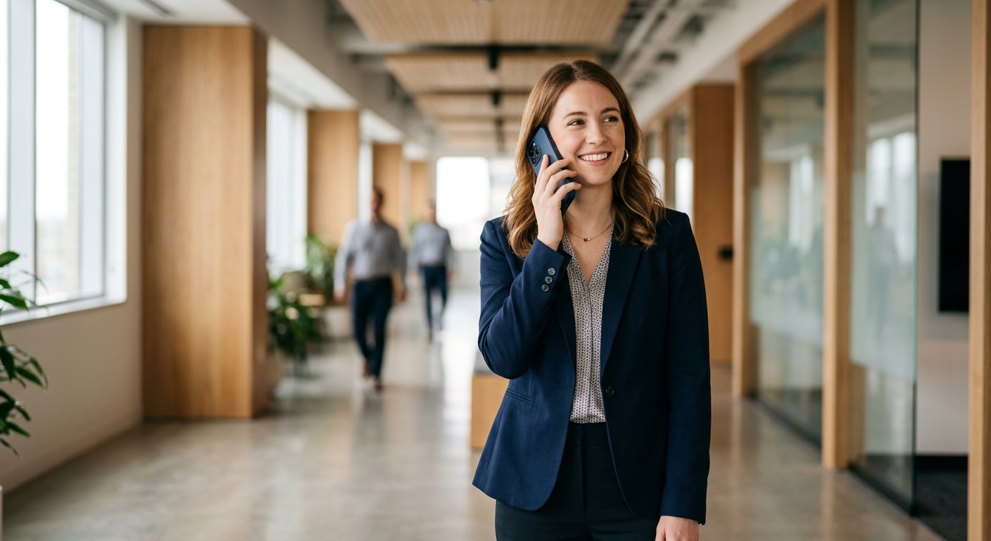 A person using a smartphone to test a voice AI call